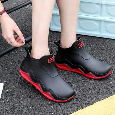 Гумові чоботи BILIKEYU для жінок та чоловіків, плоскі, нековзні, водонепроникні гумові чоботи для роботи, риболовлі, миття автомобіля, кухні, гумові чоботи, короткі чоботи, розмір 35, червоні