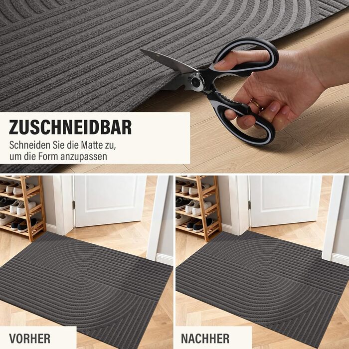 Килимок для вловлювання бруду FEOMOS для приміщень/зовнішнього використання 50x80 см, нековзний абсорбуючий килимок для дверей, який можна прати та міцний, для вхідних дверей, коридору, балкону, кухні - сірий