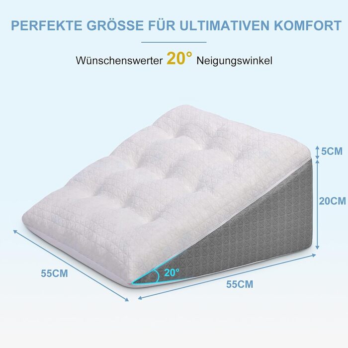 Клиноподібна подушка HAVARGO для ліжка та дивана - Двошарова подушка для читання з піни з ефектом пам&39яті - Ергономічна клиноподібна подушка для ліжка від рефлюксного апное сну, ідеальна подушка для підтримки спини під час гри - 55x55x25 см