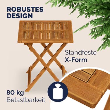 Садовий стіл Casaria, балконний стіл, всепогодний, складаний, дерев&39яний, 70x70 см, вантажопідйомність 80 кг, балкон, сад, тераса, складаний стіл, стіл для посадки рослин, колір акації коричневий