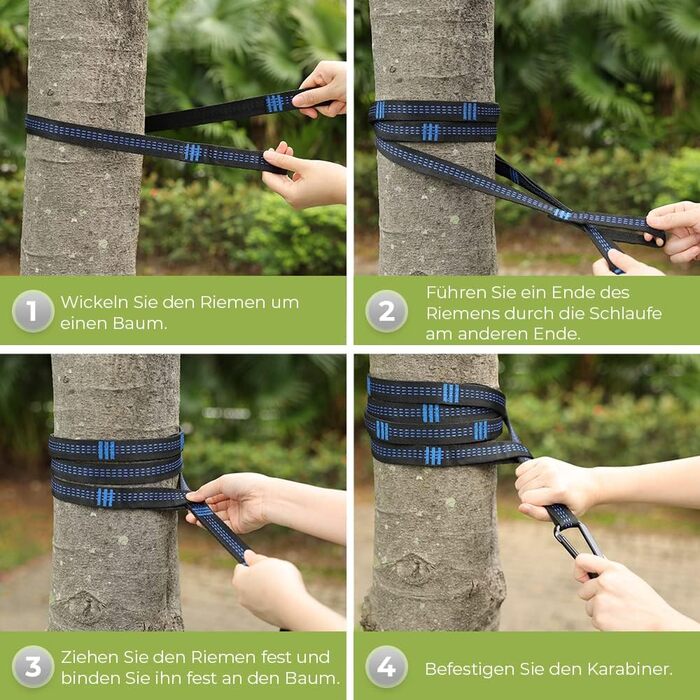 Ультралегкий гамак для подорожей Glymnis з підвісними тросами та сталевими карабінами, вантажопідйомність до 300 кг, зелено-сірий, 300x200 см