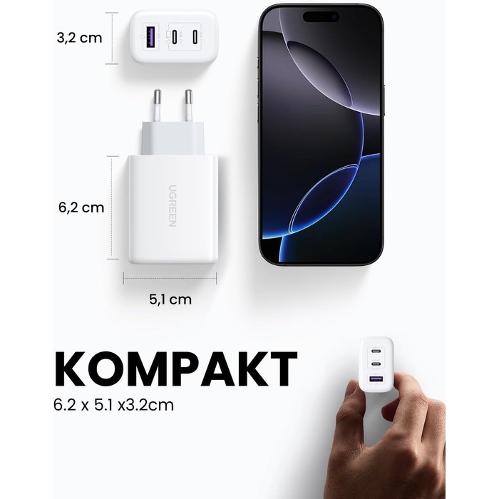 Зарядний пристрій USB C 65 Вт з 3 портами USB-C Блок живлення PPS Fast Charger PD Charger 60 Вт сумісний з MacBook Pro/Air, iPad P