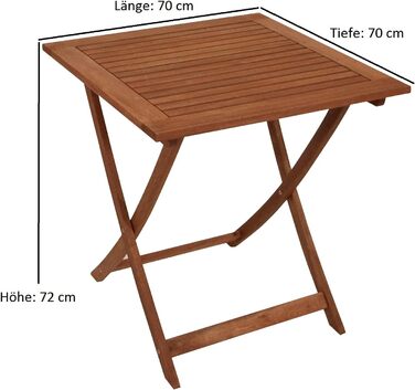 Розкладний стіл DEGAMO з евкаліптової деревини, промаслена поверхня, 70x70 см, сертифікований FSC