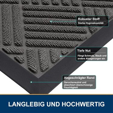 Килимок для вулиці 60 x 90 см, силіконовий брудозатримуючий килимок для використання всередині та зовні приміщень - нековзний, пилонепроникний та миється, всепогодний килимок для вхідних дверей, входу, балкону - темно-сірий 60 x 90 см (прямокутний)