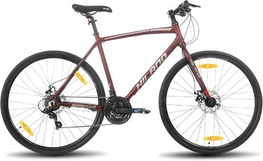 Шосейний велосипед Hiland 28 дюймів, 21 передача, міський велосипед для чоловіків з дисковими гальмами, рама 530 мм, комфортний шосейний велосипед, колеса 700C, чорний/червоний/срібний, розмір M