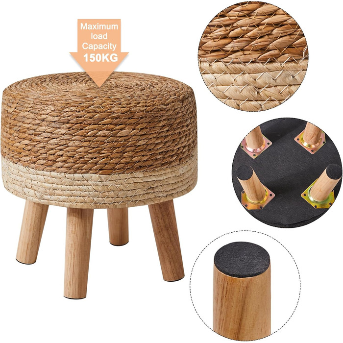 Пуф/підніжжя YMYNY з натуральної морської трави та соснових ніжок, сільський стиль, ручної роботи, для спальні, вітальні, для використання на вулиці, білий 323232 см HBD027W