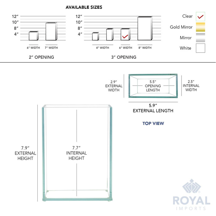 Ваза для квітів Royal Imports Royal Imports, декоративний центральний елемент для дому або весілля, плоска, прямокутна, скляна, 15,2 x 20,3 см (Ш x В), прозора 6'x8 Прозора