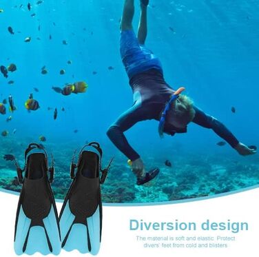 Ласти для снорклінгу, регульовані ласти для дайвінгу, короткі з сумкою для перенесення, ласти для плавання для дітей та дорослих, розмір 34-38, легкі дорожні ласти для плавання та снорклінгу, сині, S