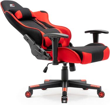 Тканинне ігрове крісло SRACER R6, ігрове крісло до 130 кг, гоночне крісло з підголівником, з поперековою опорою, з 2D підлокітниками, чорно-червоне