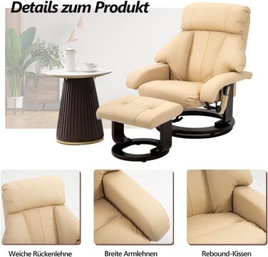 Крісло-реклама Mingone з функцією відкидання, електричне крісло для телевізора з підставкою для ніг, масажне крісло з функцією підігріву, крісло для телевізора для вітальні, поворотне на 360, штучна шкіра, бежевий