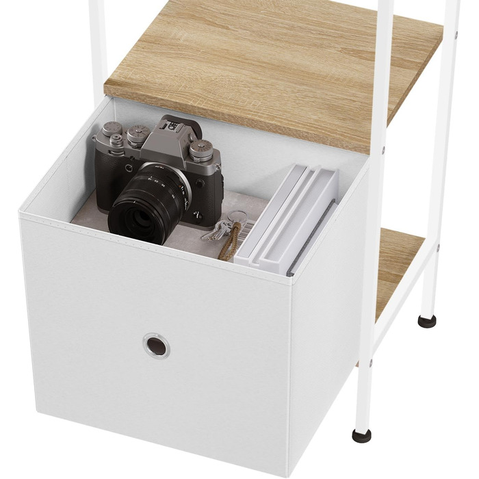 Ярусна окремостояча полиця WOLTU з шухлядою, металевий каркас, для вітальні, кабінету, домашнього офісу, спальні, сучасний колір, світлий дуб білий, RGB63whe 40x30x187 см світлий дуб білий, 5-