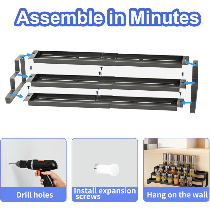 Стояча підставка для спецій Afeeler, 3 яруси, розширюваний органайзер для спецій для кухонних шаф, підставка для спецій для стільниць комори