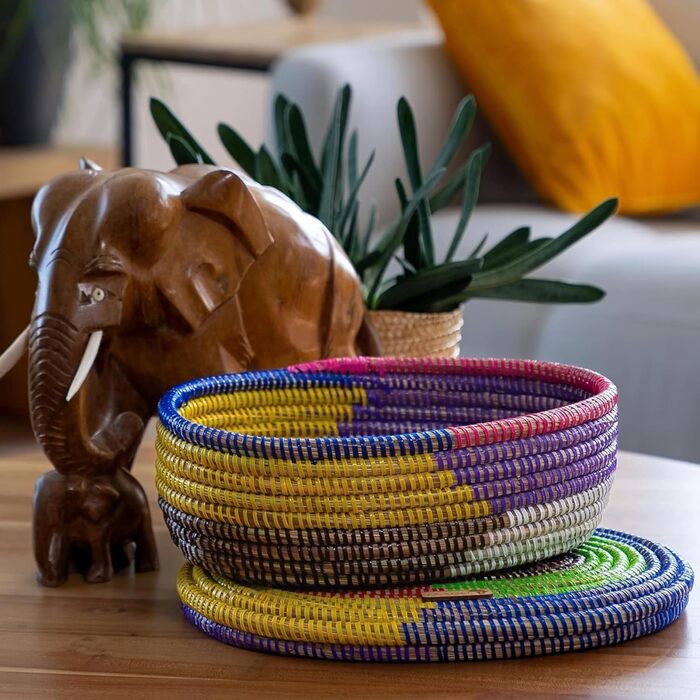 Плетений кошик для зберігання YAADU з кришкою полиця-кошик, хлібниця, органайзер, багатофункціональна полиця-кошик, коробка для зберігання іграшок, косметики, круглий хлібник, модель Yama (різнокольоровий)