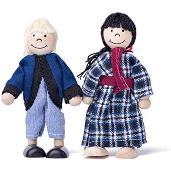 Дерев&39яний ляльковий будиночок Іззі з 2 поверхами, 4 ляльками та 9 предметами меблів Ручка для перенесення (Дитячий ляльковий будиночок з 2 поверхами, меблями та аксесуарами) - (38 x 27 x 39 см) 2-поверховий ляльковий будиночок