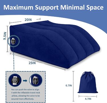 Подушка для підняття ніг, надувна подушка для підтримки ніг клиноподібна подушка для сну, вагітності та післяопераційного відновлення, подушка для підняття ніг для зняття тиску на ноги та покращення кровообігу (синя)
