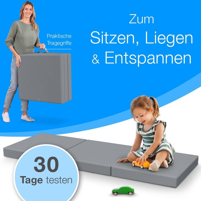 Складаний матрац ELONEO 65x195 см, висота 9 см, складний дитячий матрац, складний гостьовий матрац, складний матрац, дорожній матрац для дітей та дорослих для подорожей та кемпінгу, сірий