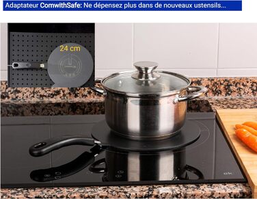 Індукційний адаптер ComwithSafe, 24 см, зі знімною ручкою, ізольований, не змінює колір після використання, нагрівальний колектор з високотемпературним покриттям, чорний - диск індукційного/газового реле