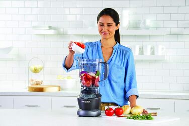 Повнорозмірний блендер nutribullet Combo, електричний блендер, багатофункціональний подрібнювач, професійний, потужність 1200 Вт, глечик 1,9 л, банки 946 мл і 710 мл, чорний, NBF500MB комбінований пакет