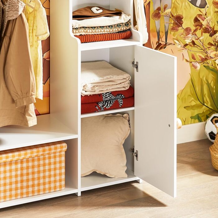 Дитяча шафа SoBuy з 2 гачками, Дитяча шафа, Шафа для дитячої кімнати, Дитяча вішалка для одягу, Дитяча полиця, Дитяча кімната, Білий, 94x110x35 см, KMB110-W