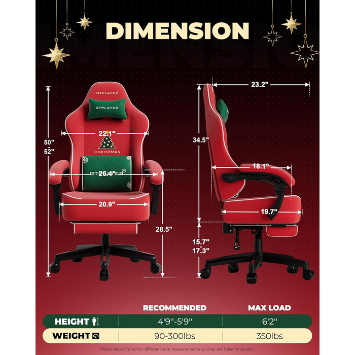 Велике та високе ігрове крісло з підставкою для ніг, надзвичайно широке сидіння, ігрові крісла для дорослих - м&39яке високе спинне ергономічне відкидне сидіння Silla Gamer, підлокітник із важелем, Ace Pro, різдвяне оксамит