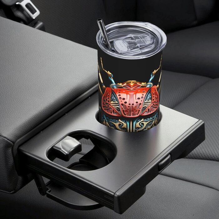 Кухоль з прямою трубочкою, 590 мл, різнокольоровий жук, принт, дорожній кухоль, підходить для кемпінгу, офісу та дому