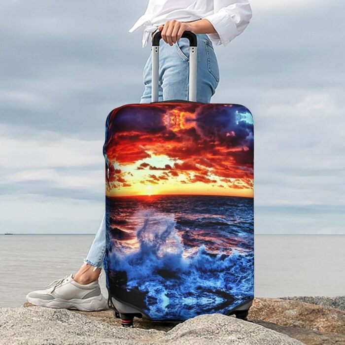 Чохол для валізи Морська бриза та схід сонця з принтом, еластичний захист від подряпин та пилу, чорний, розмір 85 см