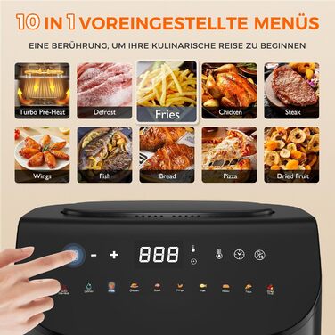 Фритюрниця IKAR Cube XXL 7 л сімейного розміру, фритюрниця 10-в-1, фритюрниця без олії, фритюрниця з сенсорним дисплеєм, можна мити в посудомийній машині, тиха, 4-6 порцій, нержавіюча сталь чорна