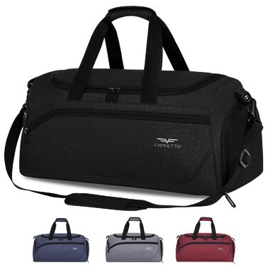 Спортивна та дорожня сумка FIORETTO 35L для жінок та чоловіків, з відділенням для взуття та відділенням для вологих речей, водонепроникна сумка для тренувань, тренажерного залу, подорожей, плавання, сауни, футболу, чорна 35l-чорна