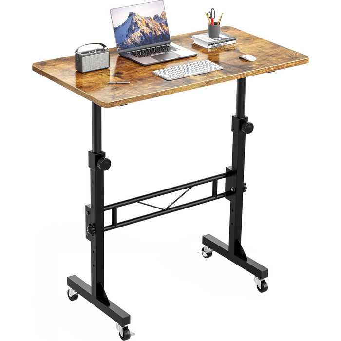 Стіл з регульованою висотою та коліщатками, комп&39ютерний стіл, стіл з регульованою висотою для використання як килимок для ходьби/бігова доріжка вдома, невеликий комп&39ютерний стіл для домашнього офісу, 80 x 40 см, вінтажний коричневий. (Вінтажний кори