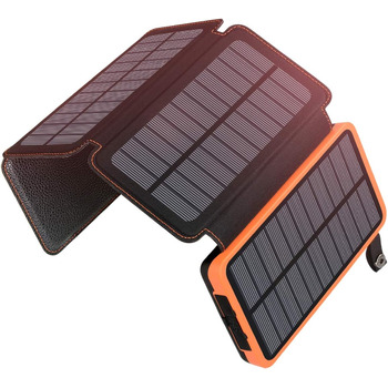 Портативний сонячний зарядний пристрій ADDTOP Solar Powerbank ємністю 25000 мАг з 4 сонячними панелями, зовнішньою водонепроникною зовнішньою батареєю, швидкою зарядкою з 3 портами USB для смартфонів, планшетів тощо