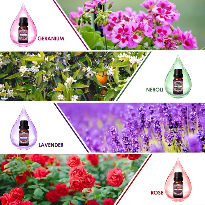 Набір квіткових ефірних олій SALUBRITO, квіткова ароматична олія для дифузора та виготовлення свічок - жасмин, гарденія, троянда, лаванда, герань, вишневий цвіт, фрезія тощо