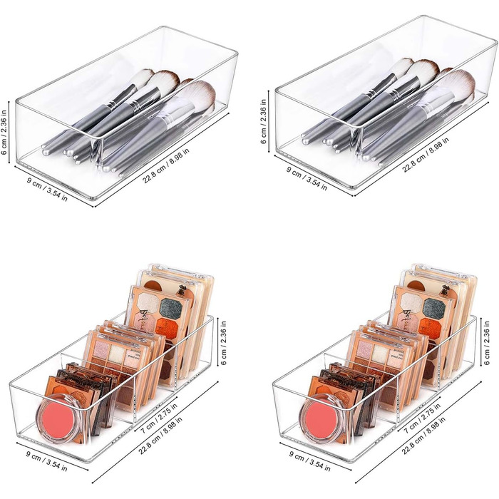 Набір органайзерів JessLab з 4 акрилових шухляд, прозорі коробки для зберігання косметики, ювелірних виробів та офісного приладдя, що складаються для туалетного столика, ванної кімнати, стільниці, комбінований набір з 2 з 1 відділенням та 2 з 3 відділення