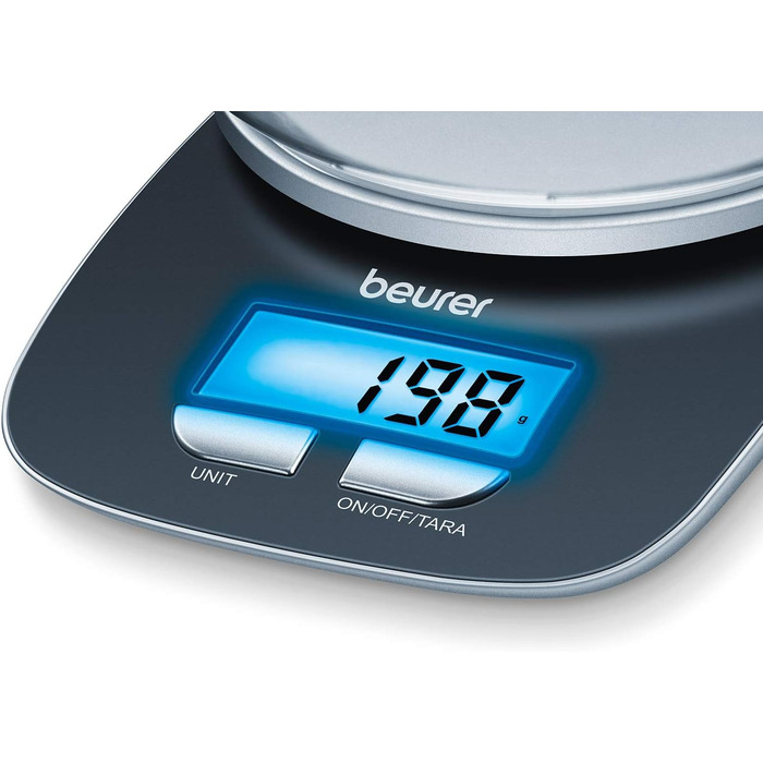 Кухонні ваги Beurer 704.15 KS 25 з ваговою чашею на 1,2 л, цифрові кухонні ваги з функцією зважування тари та вантажопідйомністю 3