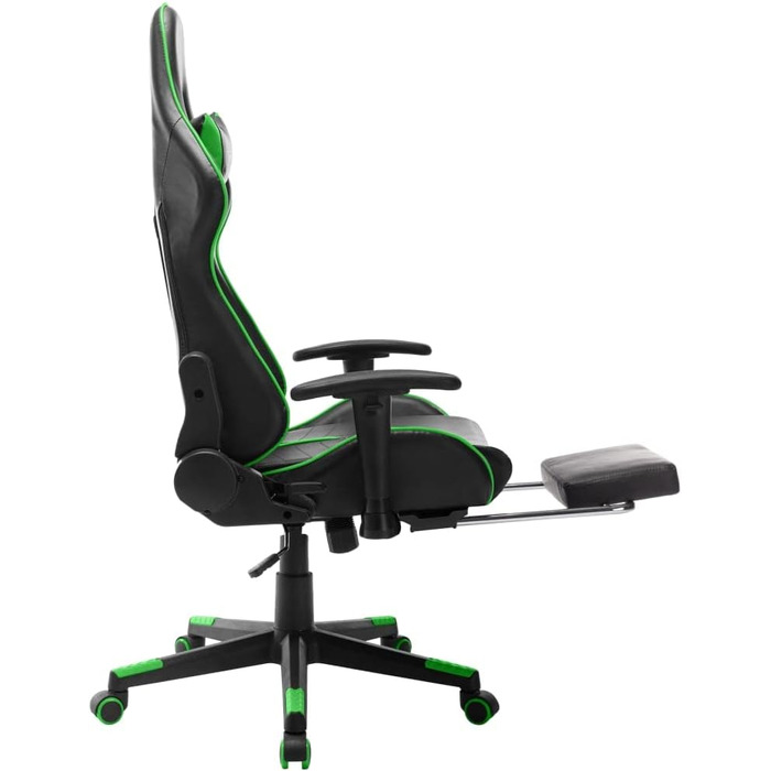 Геймерське крісло з підставкою для ніг, чорно-зелена штучна шкіра