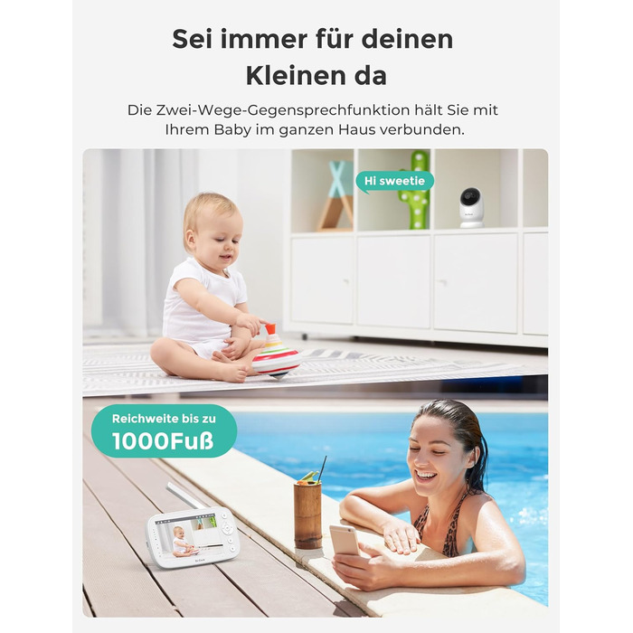 Радіоняня Dr.Care NovaView з камерою - 5-дюймовий дисплей 1080P, наднизьке випромінювання, акумулятор 5000 мАг, нічне бачення, VOX