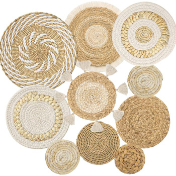 Набір з 10 плетених настінних кошиків Weldomcor Boho з ротанга, сільський ручної роботи, настінне мистецтво з макраме, декор для стін, спальня, дитяча, вітальня, фермерський будинок