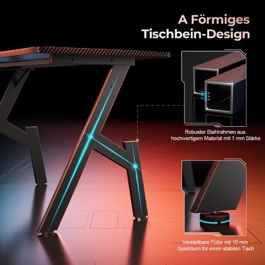 Ігровий стіл 100 x 50 см, ігровий стіл, міцний комп&39ютерний стіл з карбоновою поверхнею, ергономічний комп&39ютерний стіл для ігор та офісного використання, чорний стіл 100 см