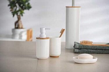 Мильниця Posa White - Мильниця, пластикова, 12 х 2,5 х 9 см, біла, біла/бамбук, 2,5 х 9 х 12 см