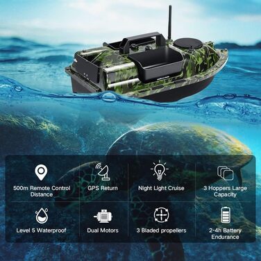 Приманка човен з 3 відсіками катапульти. Човни-наживки для лову коропа з GPS, 16 точок пам&39яті, з сумочкою, антенами, пропелером та ін., 12000mAh 500m GPS