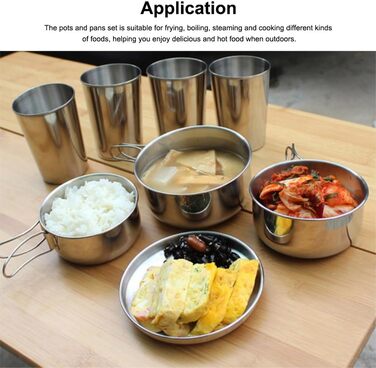 Предметний портативний набір для приготування їжі, чашки для кемпінгу на свіжому повітрі, пікніків, барбекю, 8 предметів, посуд з нержавіючої сталі для кемпінгу на свіжому повітрі, 8-