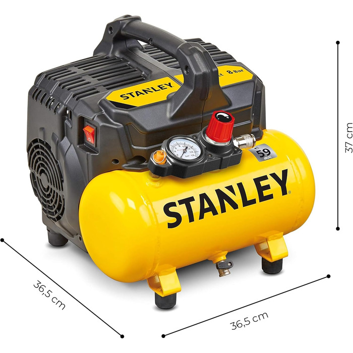 Компресор Stanley DN200/8/6 - Повітряний компресор 8 бар - Підлоговий компресор з ємністю бака 6 л - Безмасляний всмоктувальний ко