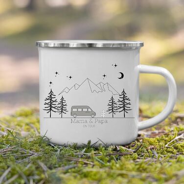 Емальована кружка Маленька Матильда, барвиста персоналізована кемпінгова кружка з іменем для кемпінгу, кавова кружка, аксесуар для каравану, кружка з нержавіючої сталі, подарунок для кемперів (сірий колір)