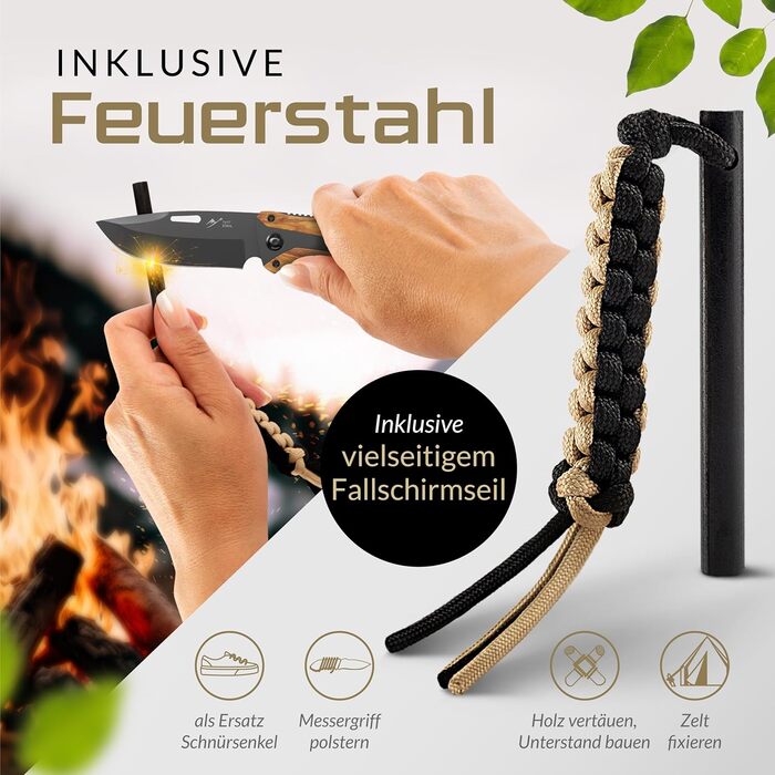 Складаний ніж (дворучний) - Дозволено носіння в Німеччині - Кишеньковий ніж 3-в-1 для відпочинку на природі, кемпінгу та виживання