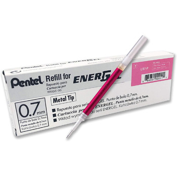 Змінні наповнювачі Pentel LR7-P для гелевих ручок EnerGel, металевий наконечник 0,7 мм, рожеве чорнило, упаковка 12 шт.