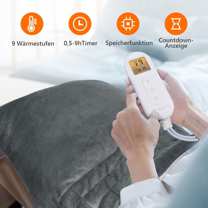 Грілка Comfytemp з обтяженням для спини, плечей та шиї з 9 режимами нагрівання, 0,5-9 годин, автоматичне вимкнення, 1,1 кг, грілка для спини, грілка для шиї, грілка, подарунки для мам, жінок, мам, тат, сіра, 53x85 см