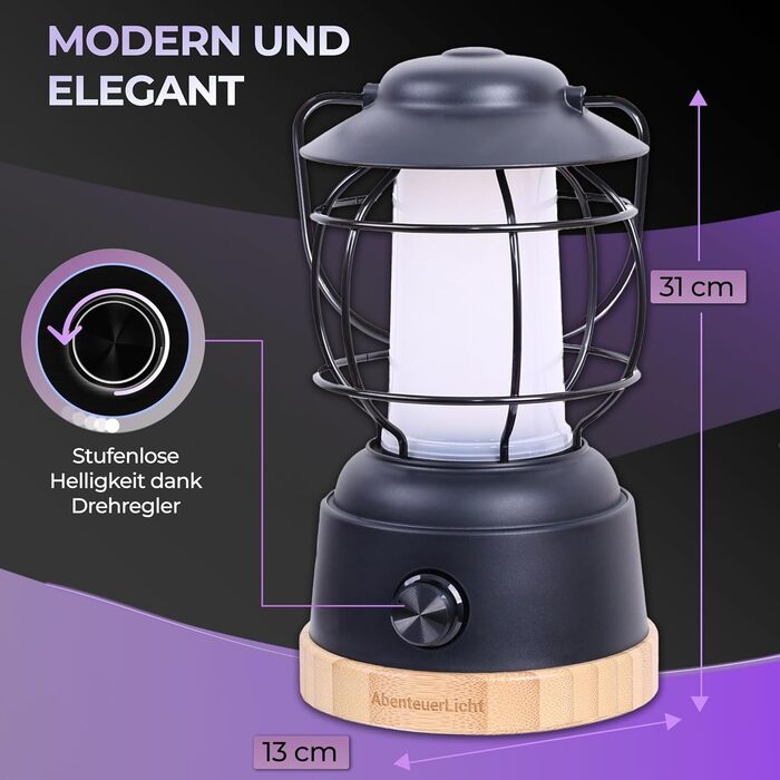 Зовнішній світлодіодний ліхтар для кемпінгу Adventure Light - стійкий до атмосферних впливів кемпінговий ліхтар із батареєю з часом горіння до 200 годин, безперервним затемненням, 2 колірними температурами затишною та освіжаючою, 390 люмен, USB-перезарядж