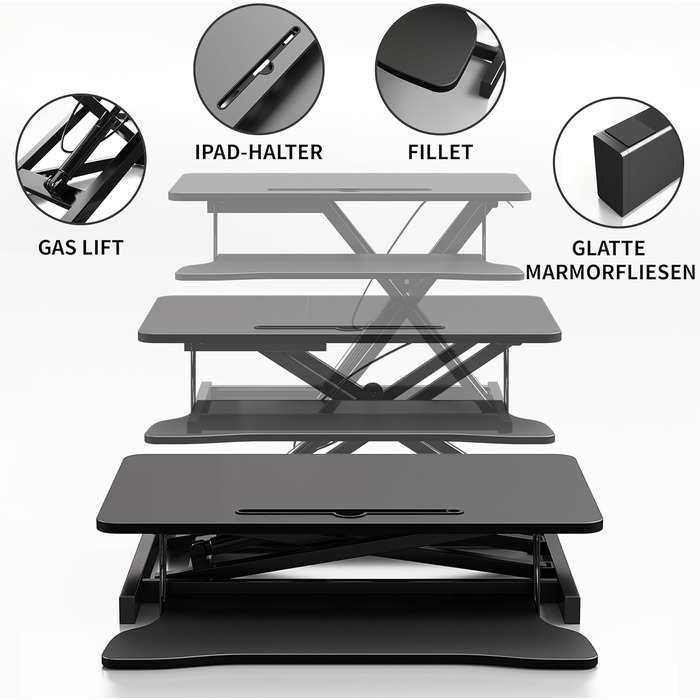 Стіл для роботи сидячи та стоячи, робоча станція стоячи, стіл для роботи стоячи, ергономічне регулювання висоти, робоча станція для двох моніторів та ноутбуків з великим відсіком для клавіатури, підставка для офісу для роботи сидячи та стоячи (80 см)