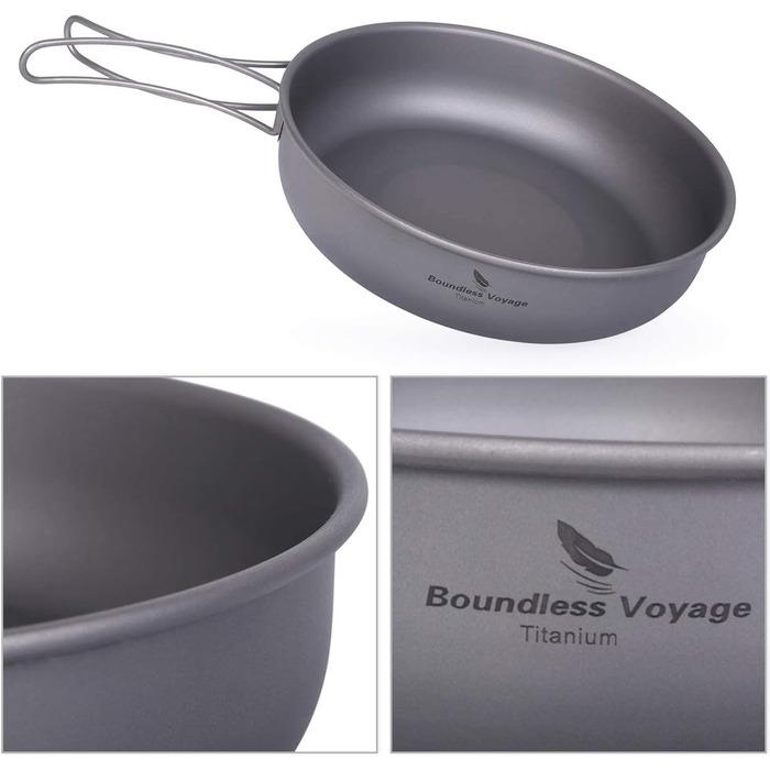Безмежна подорож Титанова сковорода зі складною ручкою Ультралегка кемпінгова сковорода для пікніка Посуд Титанова сковорода Ti151
