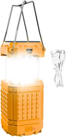Яскраве освітлення на сонячній енергії Сонячний кемпінговий ліхтар, акумуляторний, 3000 мАг, водонепроникний портативний ліхтар для подорожей, походів, піших прогулянок, використання в автомобілі, на риболовлю, екскурсії, помаранчевий