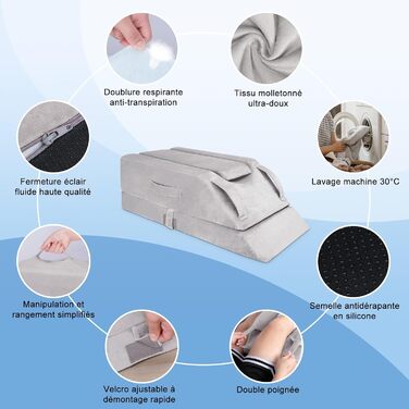 Клиноподібна подушка для ніг, регульована по висоті на 4 рівні, ідеально підходить після операцій, травм або для відновлення, подушка для ніг з піни з пам&39яттю форми, 3 ручки, знімна вставка, чохол, який можна прати